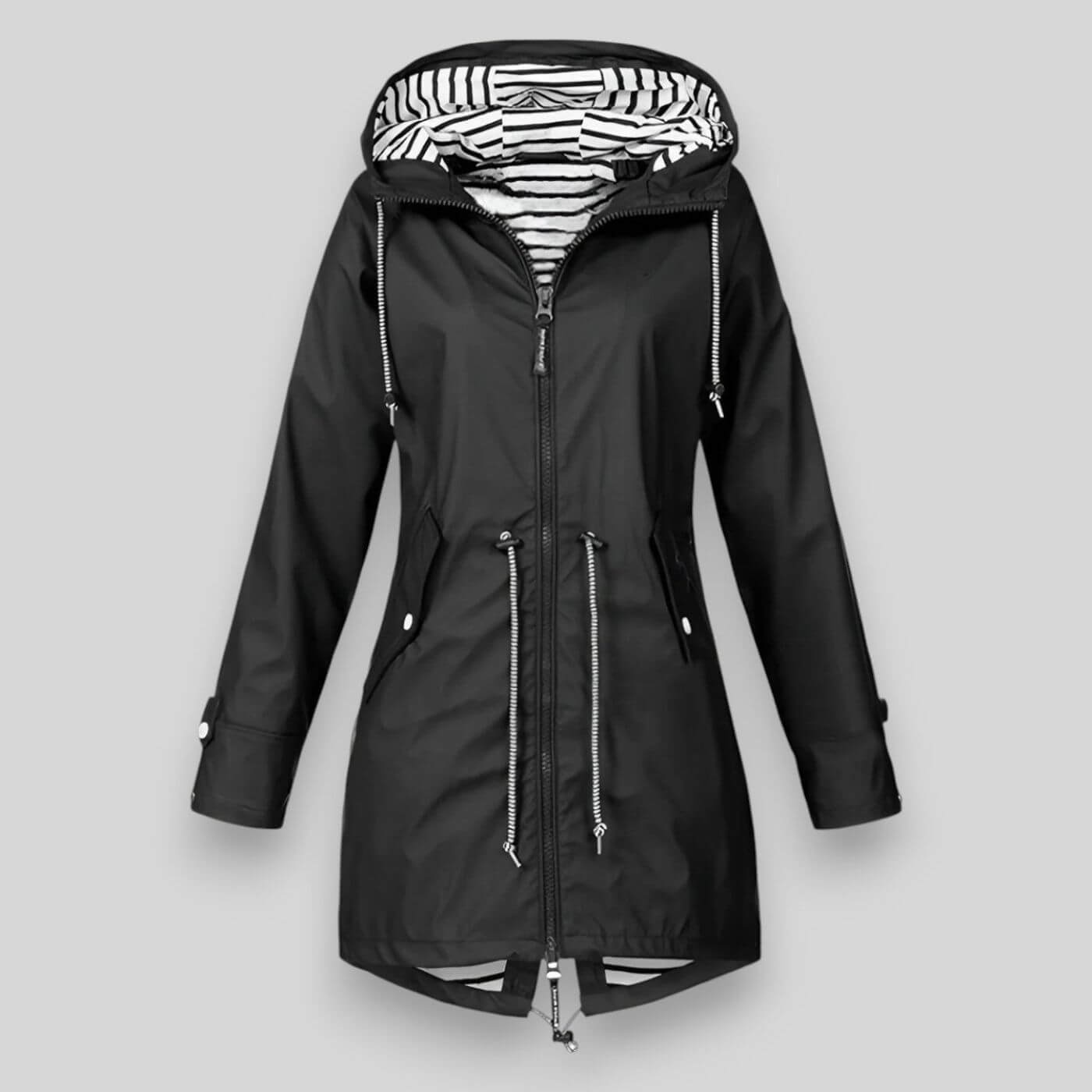 Damen Regenjacke mit Kordelzug in der Taille und Kapuze