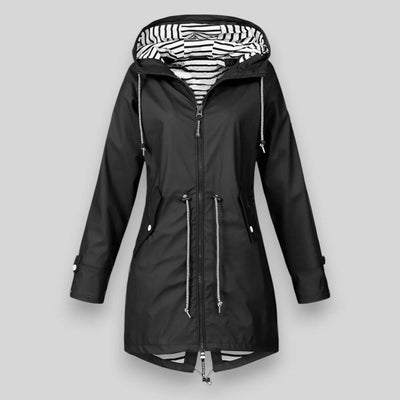Damen Regenjacke mit Kordelzug in der Taille und Kapuze