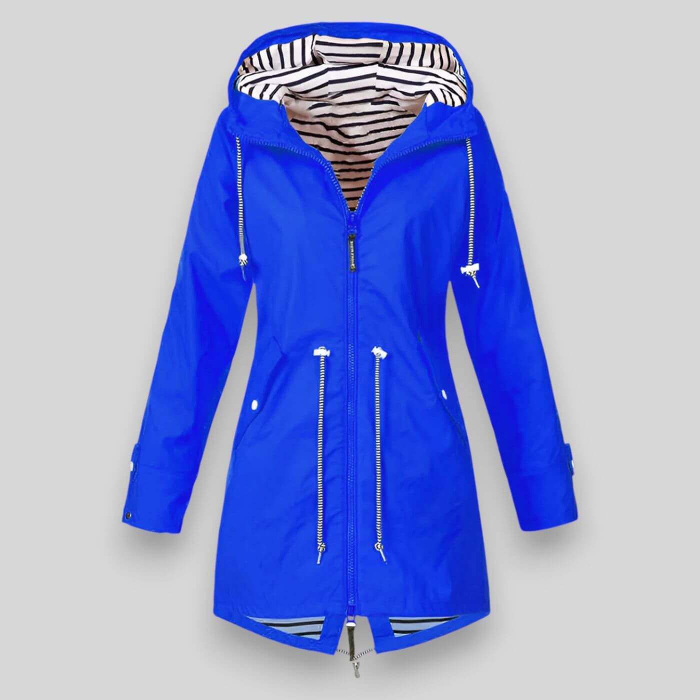 Damen Regenjacke mit Kordelzug in der Taille und Kapuze