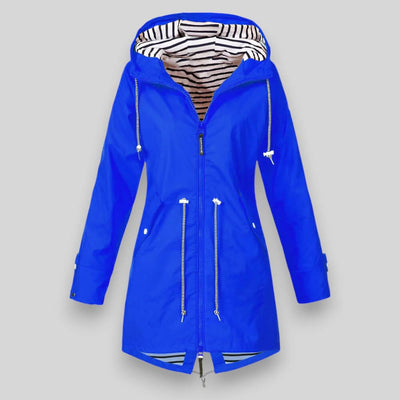 Damen Regenjacke mit Kordelzug in der Taille und Kapuze