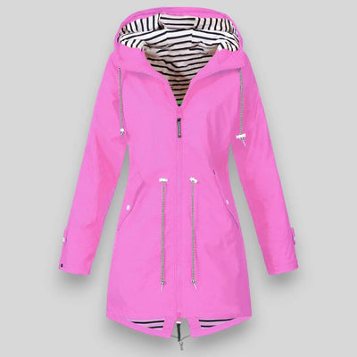 Damen Regenjacke mit Kordelzug in der Taille und Kapuze