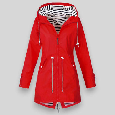 Damen Regenjacke mit Kordelzug in der Taille und Kapuze