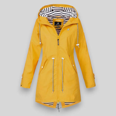 Damen Regenjacke mit Kordelzug in der Taille und Kapuze