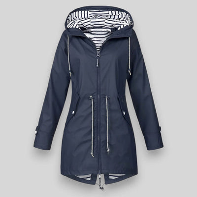 Damen Regenjacke mit Kordelzug in der Taille und Kapuze