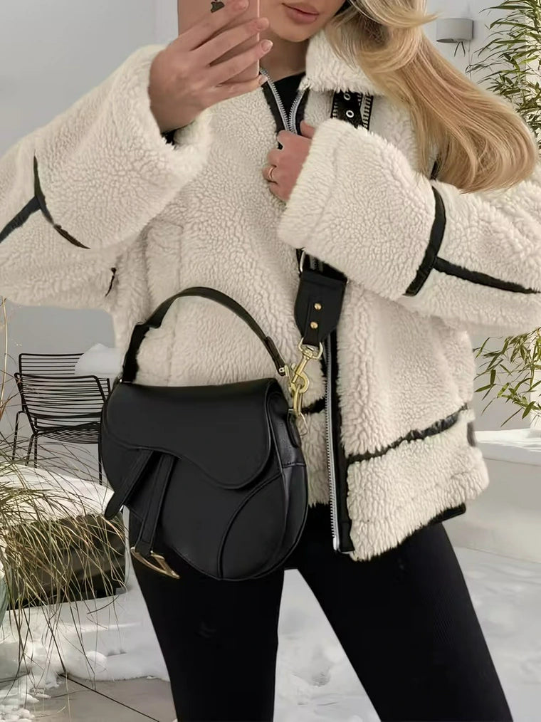 Damen Reißverschluss Jacke mit Besatz und Kragen