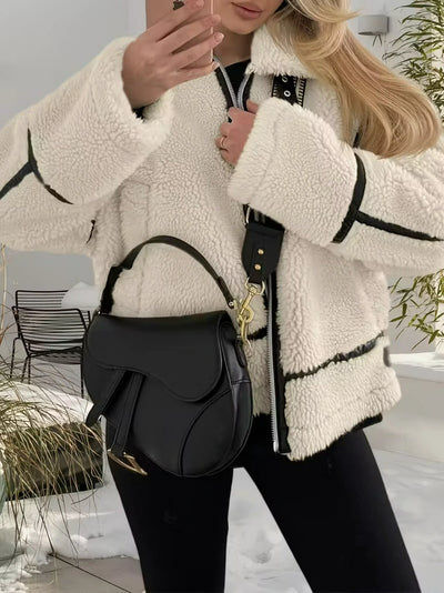 Damen Reißverschluss Jacke mit Besatz und Kragen