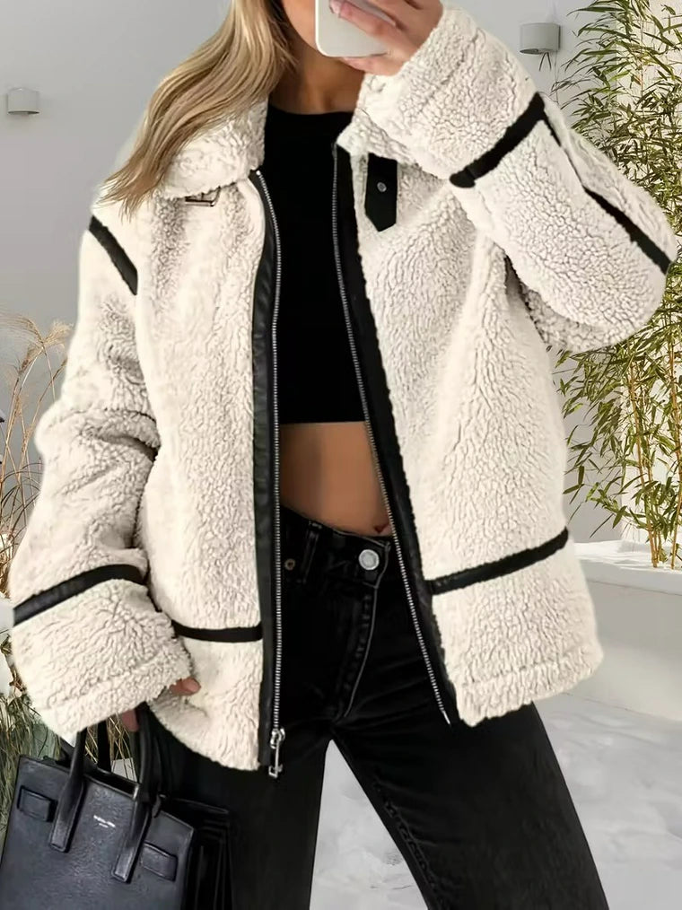 Damen Reißverschluss Jacke mit Besatz und Kragen