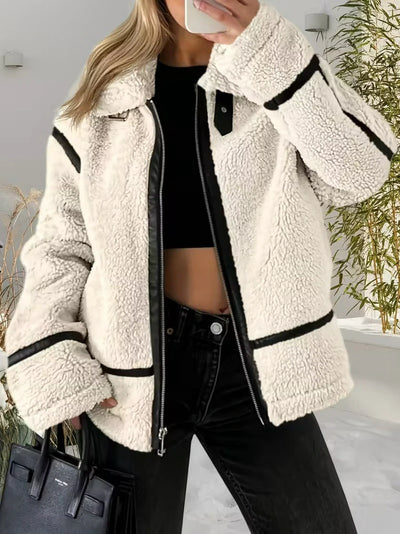 Damen Reißverschluss Jacke mit Besatz und Kragen