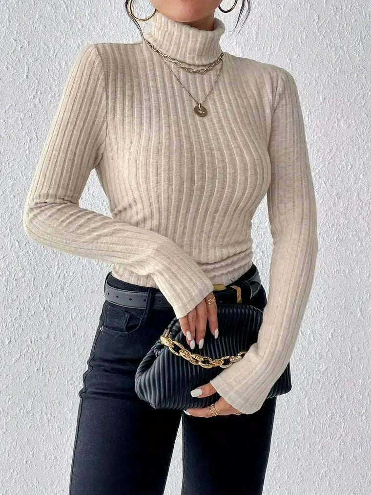 Damen Rippstrickpullover mit Hohem Kragen