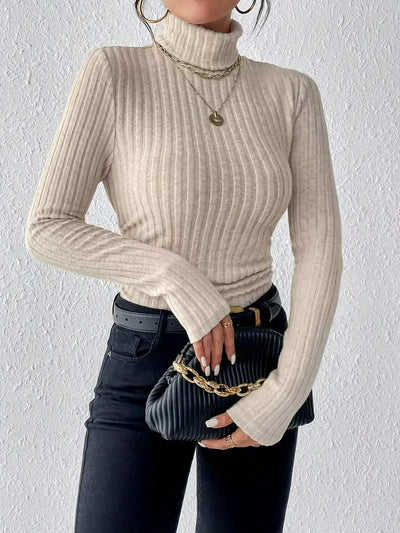 Damen Rippstrickpullover mit Hohem Kragen