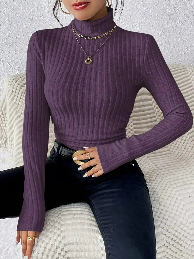 Damen Rippstrickpullover mit Hohem Kragen