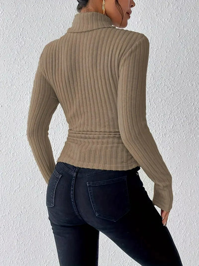 Damen Rippstrickpullover mit Hohem Kragen