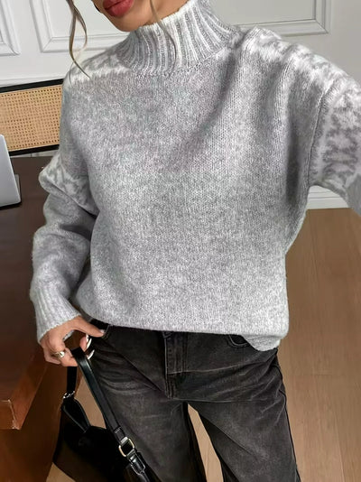 Damen Rippstrickrollkragenpullover mit Schultermuster