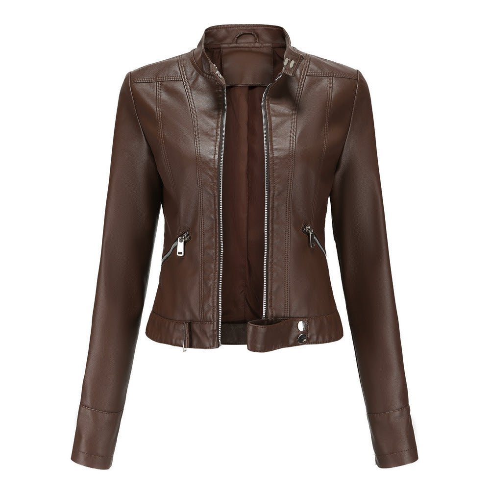 Damen Stehkragen Jacke mit Reißverschluss und Schnallen-Design