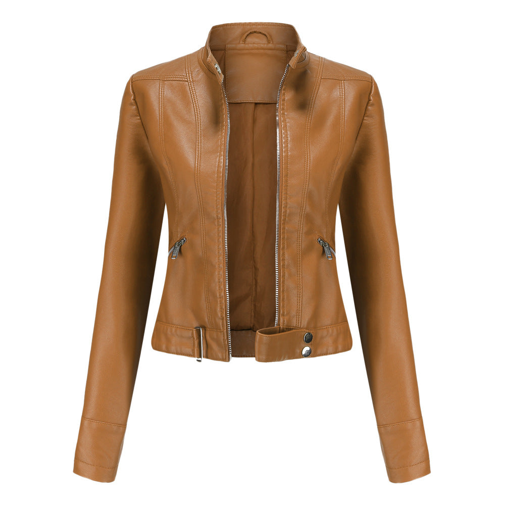 Damen Stehkragen Jacke mit Reißverschluss und Schnallen-Design