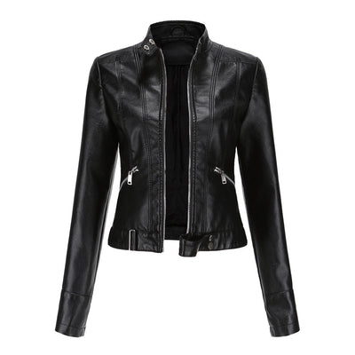 Damen Stehkragen Jacke mit Reißverschluss und Schnallen-Design