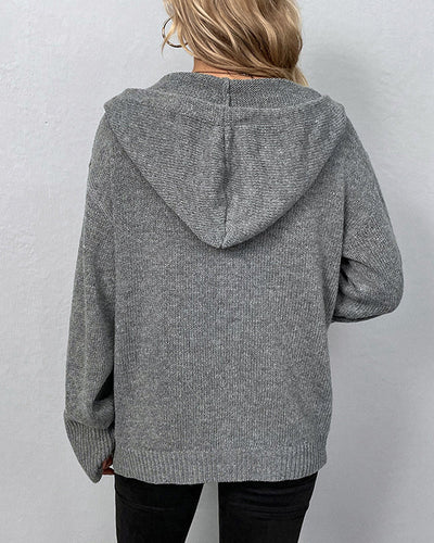Damen Strick-Cardigan mit Kordelkapuze und Knöpfen
