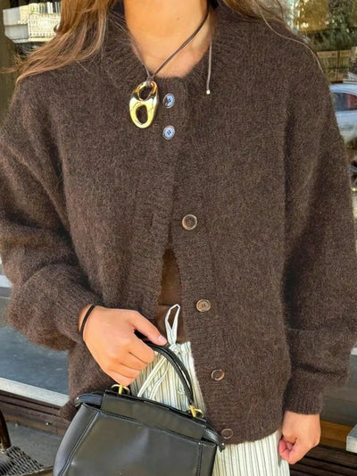 Damen Strickjacke mit Knöpfen und Rippstrick