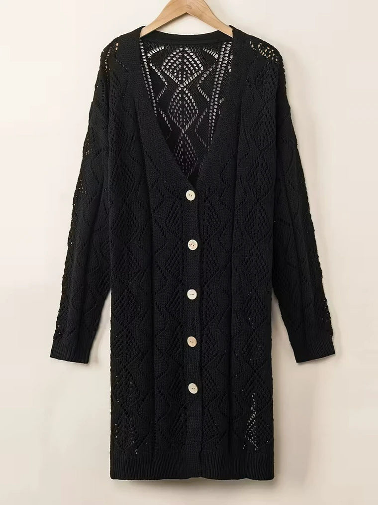 Damen Strickjacke mit Lochmuster-Stil und Knöpfen