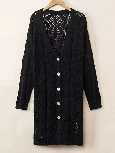 Damen Strickjacke mit Lochmuster-Stil und Knöpfen