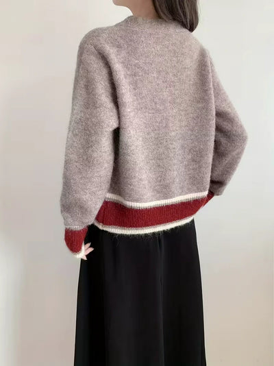 Damen Strickjacke mit Streifenbesatz und Knöpfen