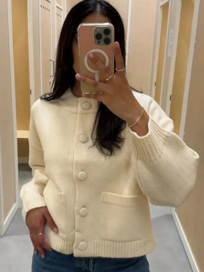 Damen Strickjacke mit Zwei Taschen und Knöpfen