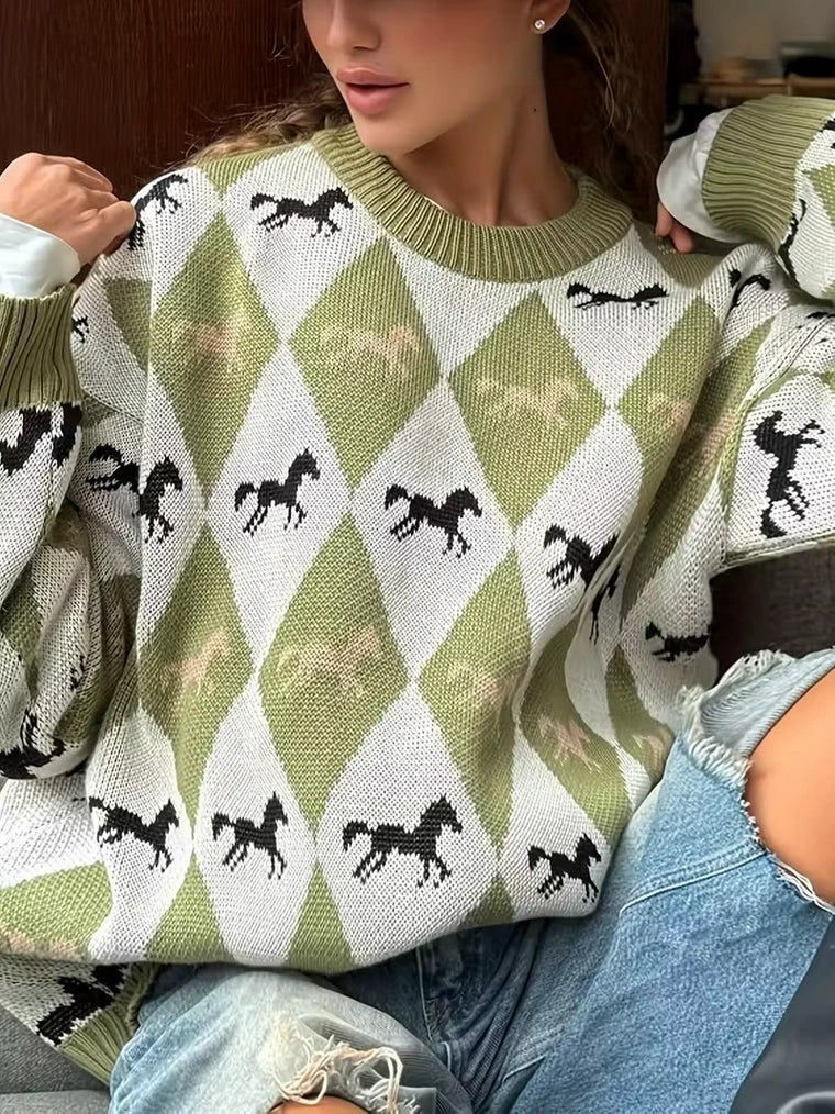 Damen Strickpullover Mit Animal-Print Und Ripptextur