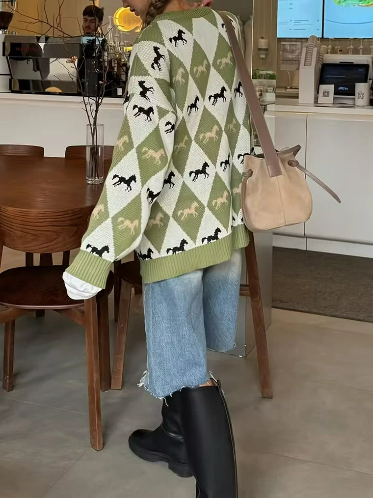 Damen Strickpullover Mit Animal-Print Und Ripptextur