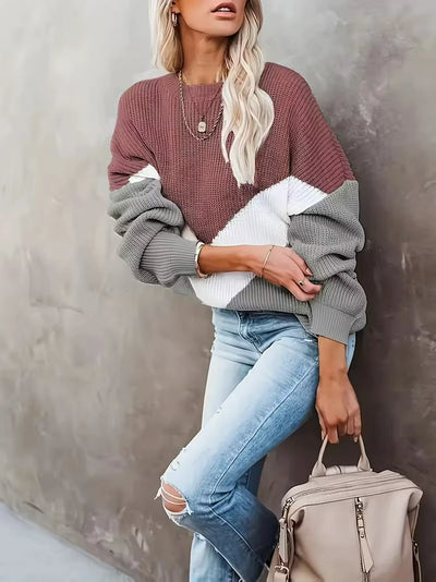 Damen Strickpullover mit Colourblock-Stil