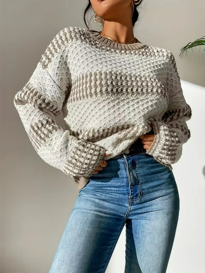 Damen Strickpullover mit Muster und Rundhalsausschnitt