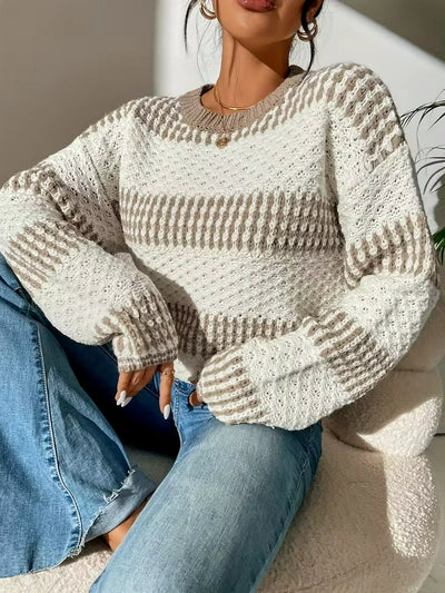 Damen Strickpullover mit Muster und Rundhalsausschnitt