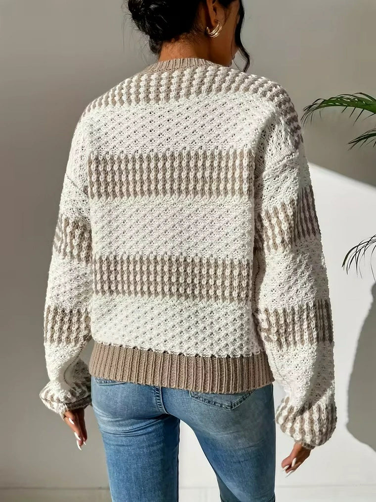 Damen Strickpullover mit Muster und Rundhalsausschnitt