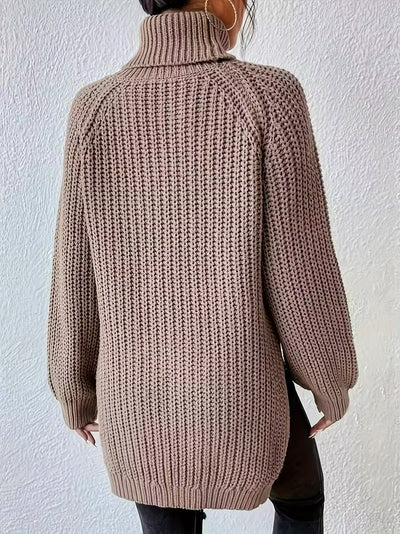 Damen Strickpullover mit Stehkragen und Seitlichem Schlitz