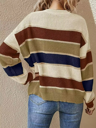 Damen Strickpullover mit Streifen im Lockeren Stil