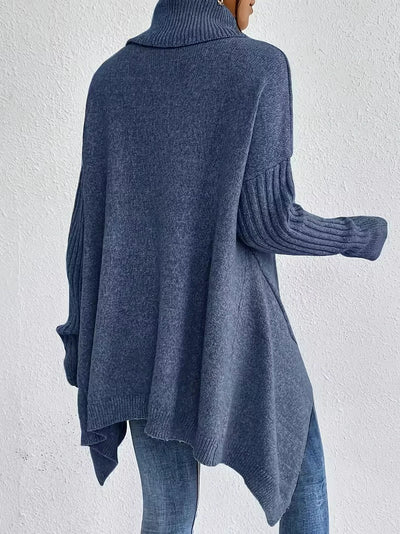 Damen Strickrollkragenpullover mit Gerippten Ärmeln