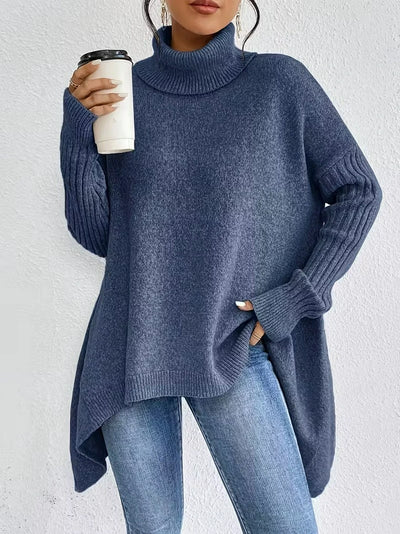 Damen Strickrollkragenpullover mit Gerippten Ärmeln