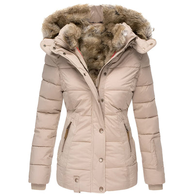 Damen Winterjacke mit Kapuze und Reißverschlusstaschen