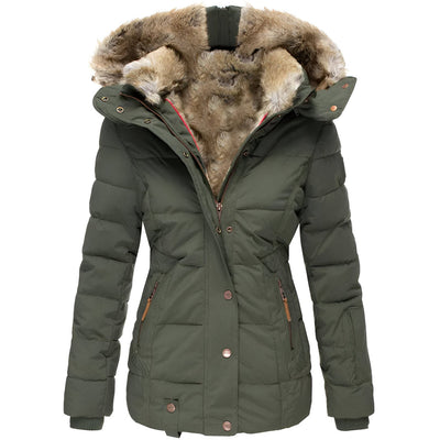 Damen Winterjacke mit Kapuze und Reißverschlusstaschen