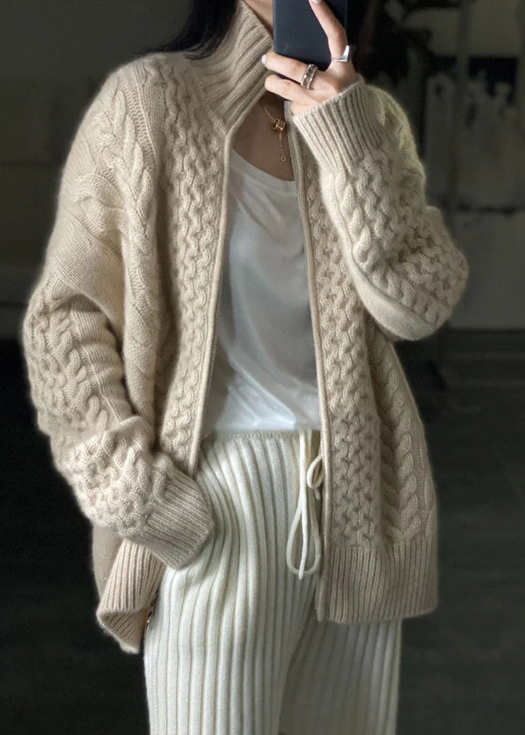 Damen Zopfmuster-Strickjake