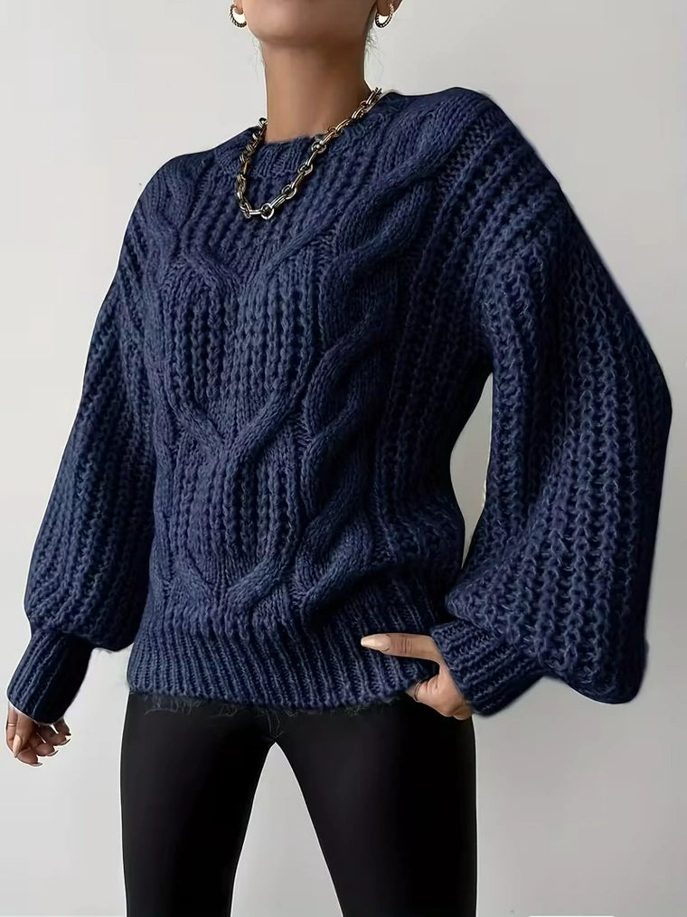 Damen Zopfstrickpullover Mit Rundhalsausschnitt