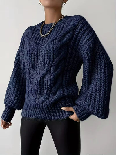 Damen Zopfstrickpullover Mit Rundhalsausschnitt
