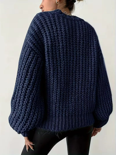 Damen Zopfstrickpullover Mit Rundhalsausschnitt
