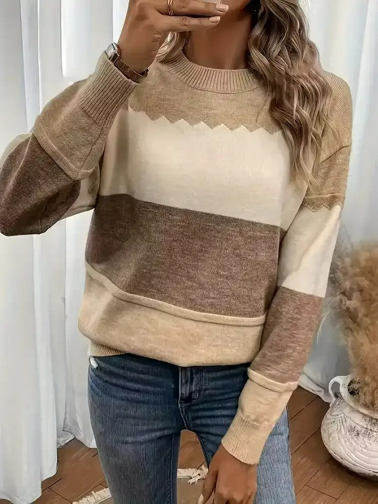 Damenpullover in Beige mit Colour-Blocking