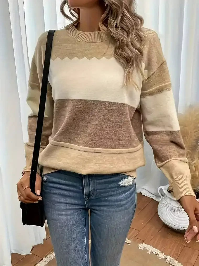 Damenpullover in Beige mit Colour-Blocking