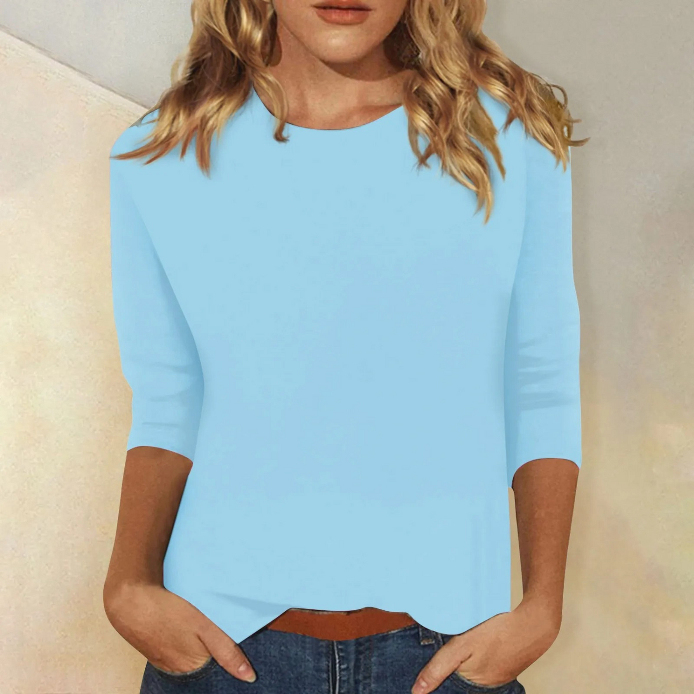 Damen T-Shirt mit 3/4-Ärmeln und Rundhalsausschnitt