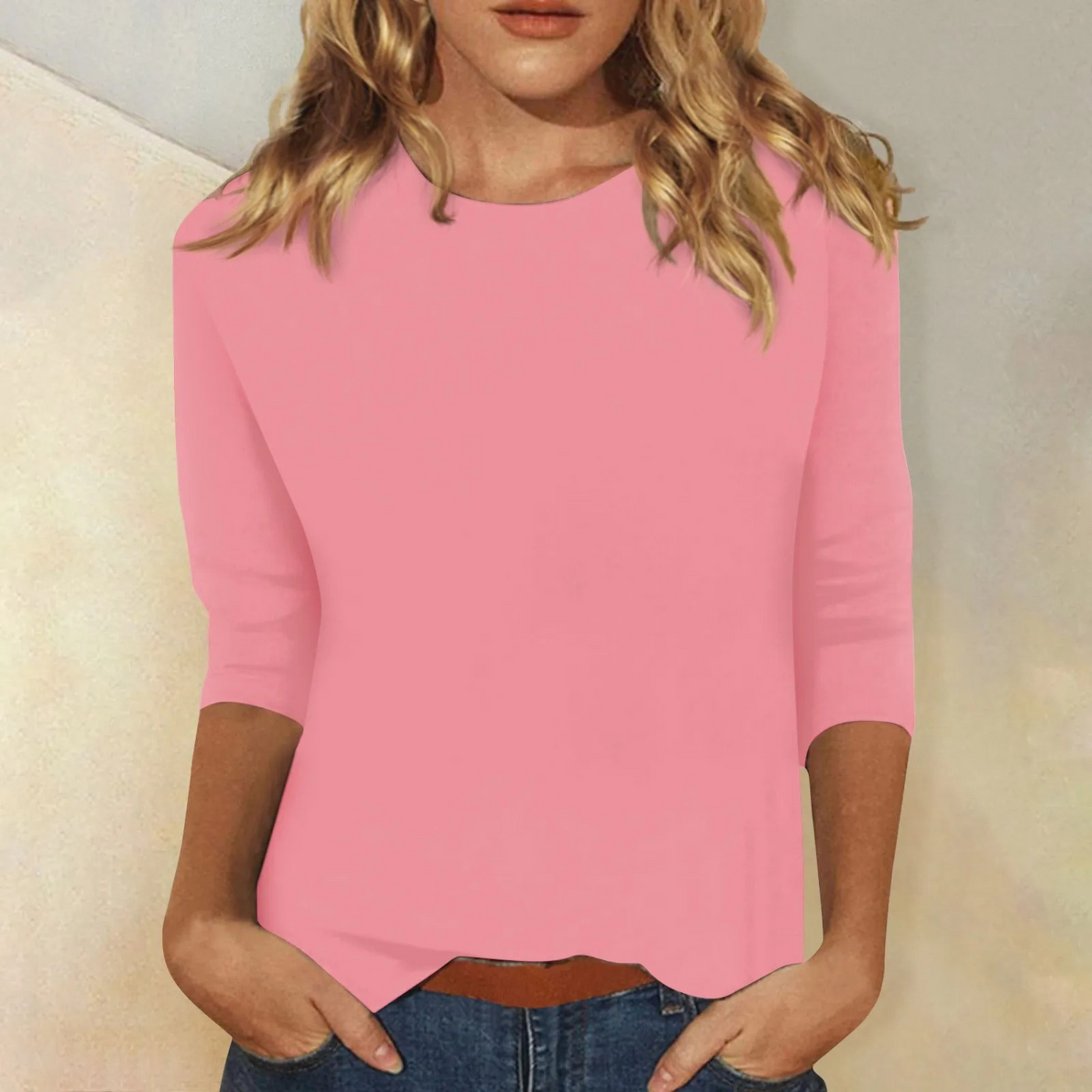 Damen T-Shirt mit 3/4-Ärmeln und Rundhalsausschnitt