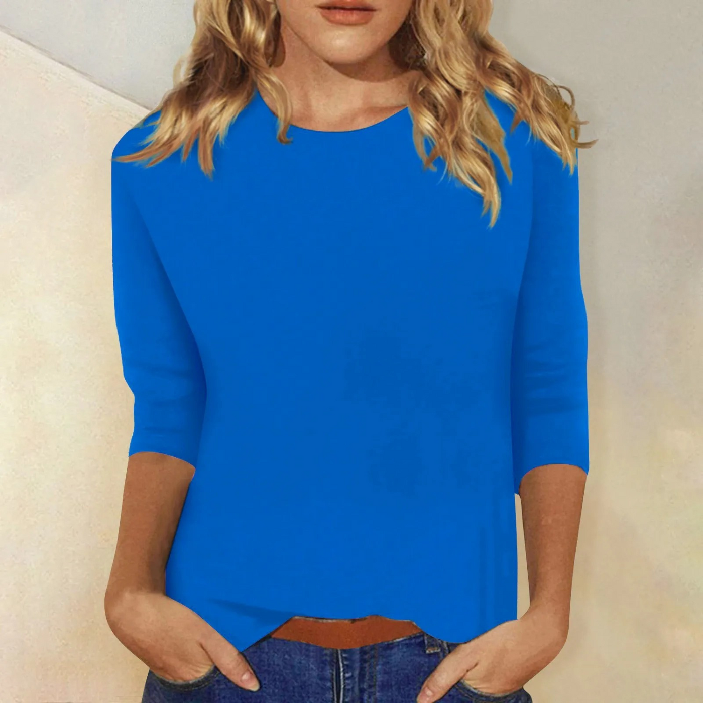Damen T-Shirt mit 3/4-Ärmeln und Rundhalsausschnitt