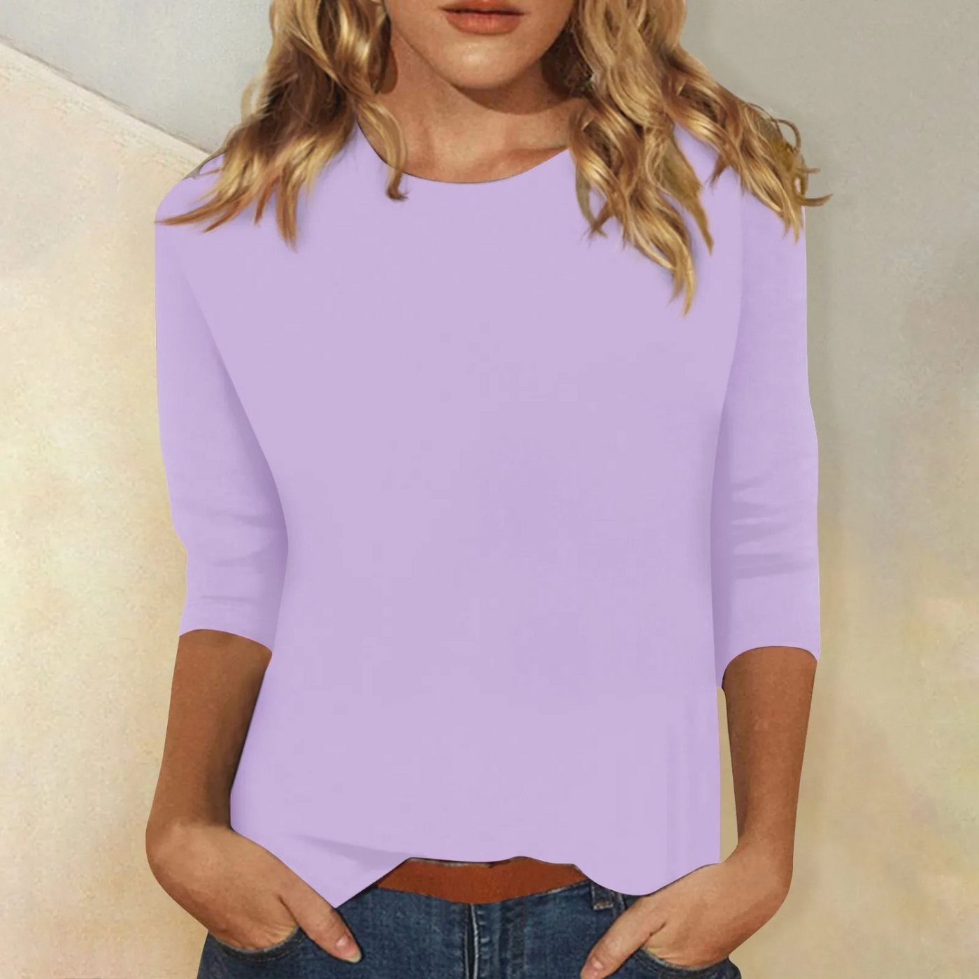Damen T-Shirt mit 3/4-Ärmeln und Rundhalsausschnitt