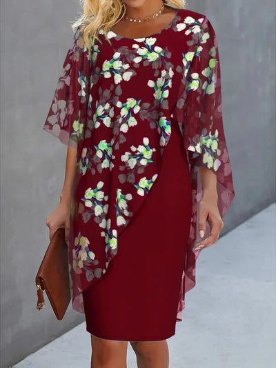 Damen Sommer Minikleid mit Rundhalsausschnitt und Blumenmuster