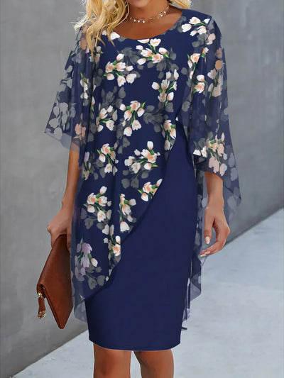 Damen Sommer Minikleid mit Rundhalsausschnitt und Blumenmuster